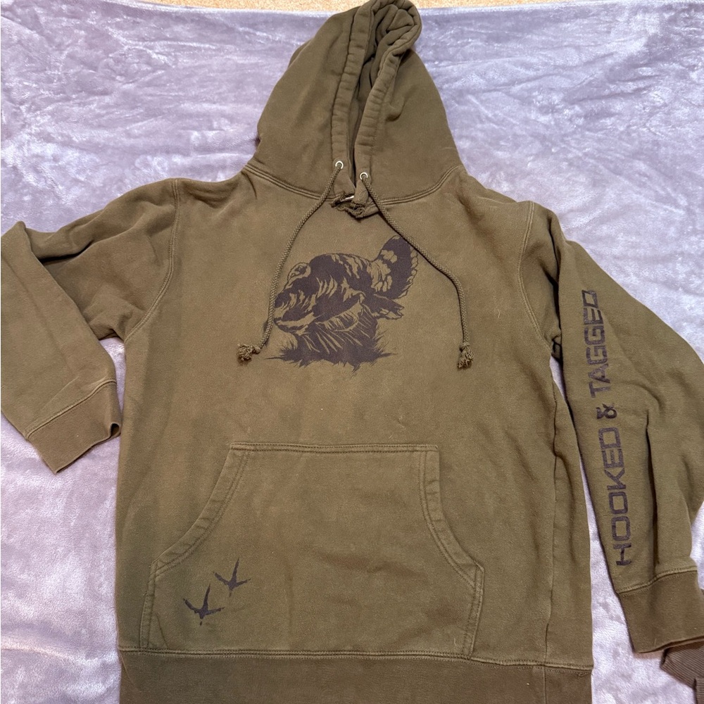 Hooked and Tagged Turkey Hoodie Green